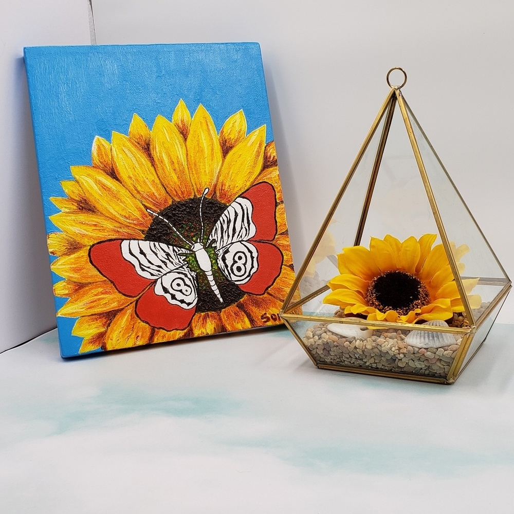 Canvas Painting ... Zebra Butterfly On Sunflower